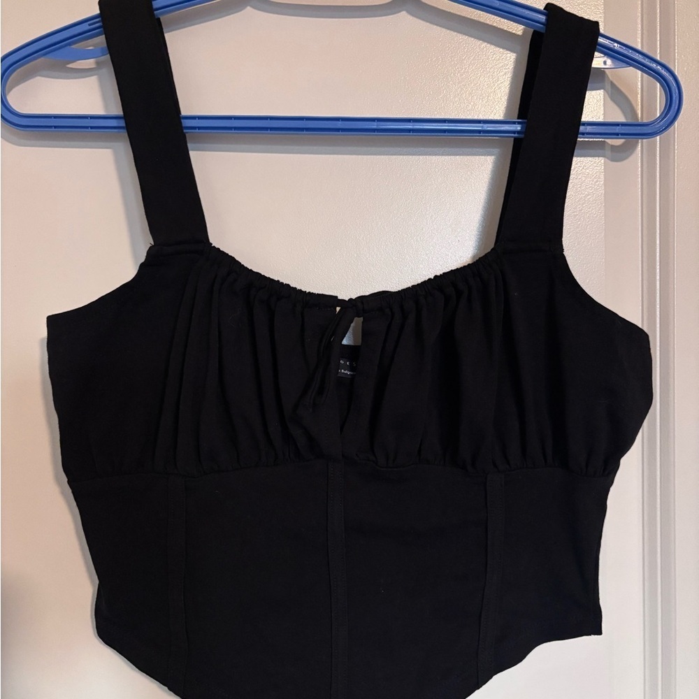 ASOS corset style milk maid tie front cropped tank in black